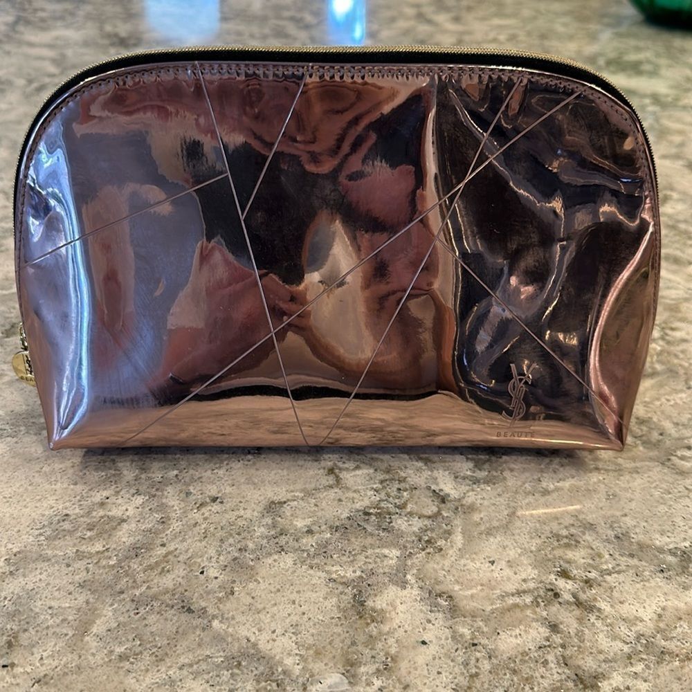 ✨ Yves Saint Laurent Beaute Cosmetic Bag - Metallic Pink - 9” x 6” x 3”